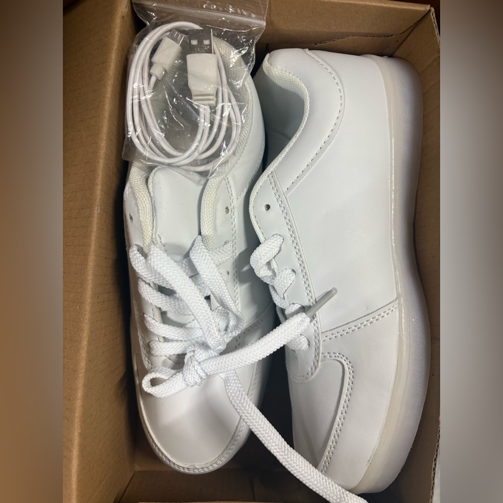 White Sneakers with USB Charging Cable